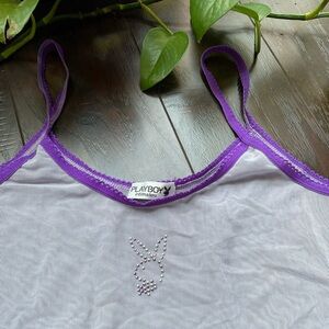 Vintage 90s Y2K PlayBoy Intimates Sheer Lingerie Retro Studded Lilac Cami Tank S
